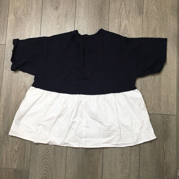 Zara Knit Short Sleeve Switching Navy Blue Shadow Stripe White S Ladies - Picture 2 of 9